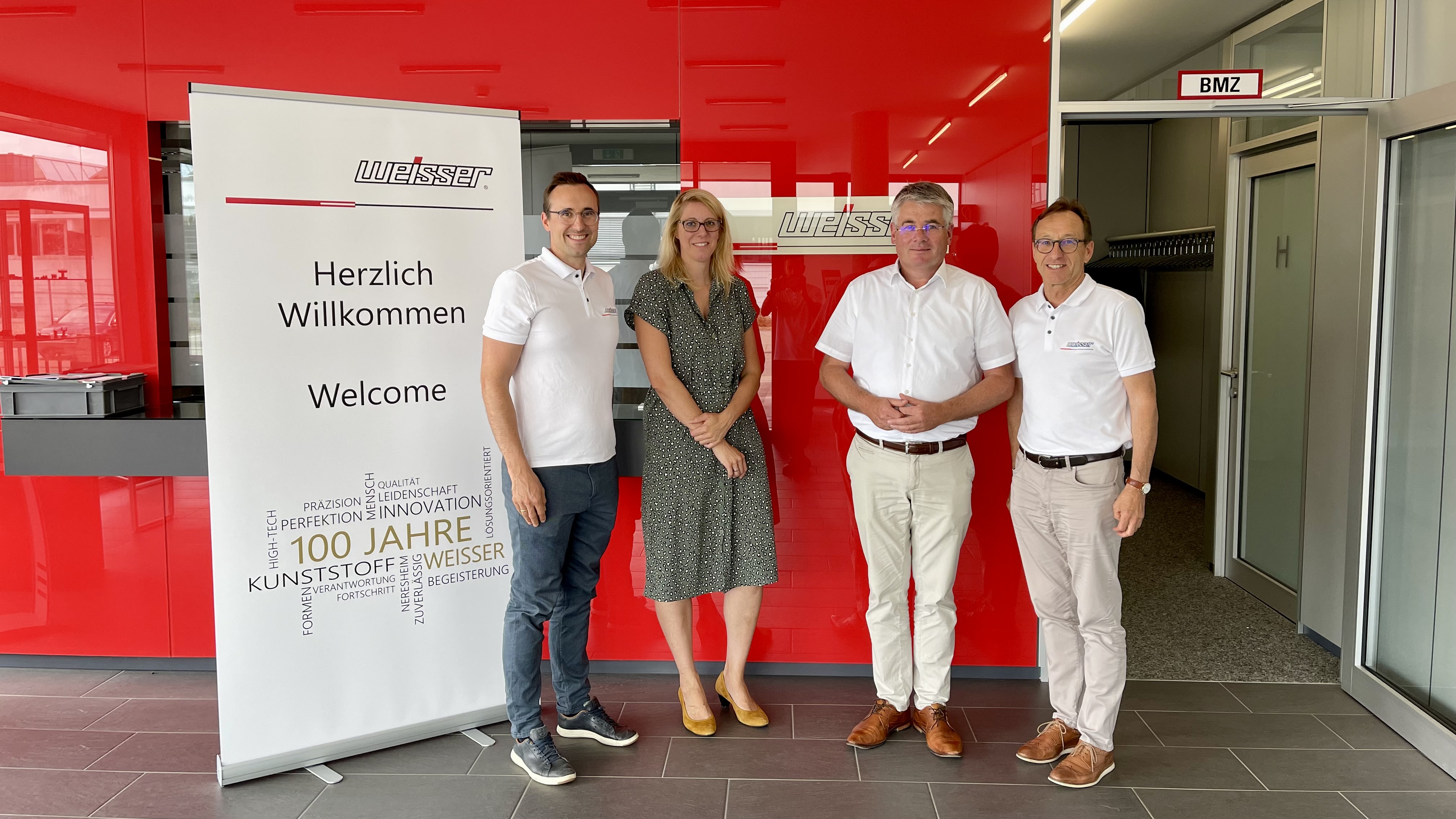 Dr. Alexander Starnecker, Heike Brucker, Winfried Mack und Manfred Starnecker beim Besuch der Firma Weisser Spulenkörper in Neresheim 