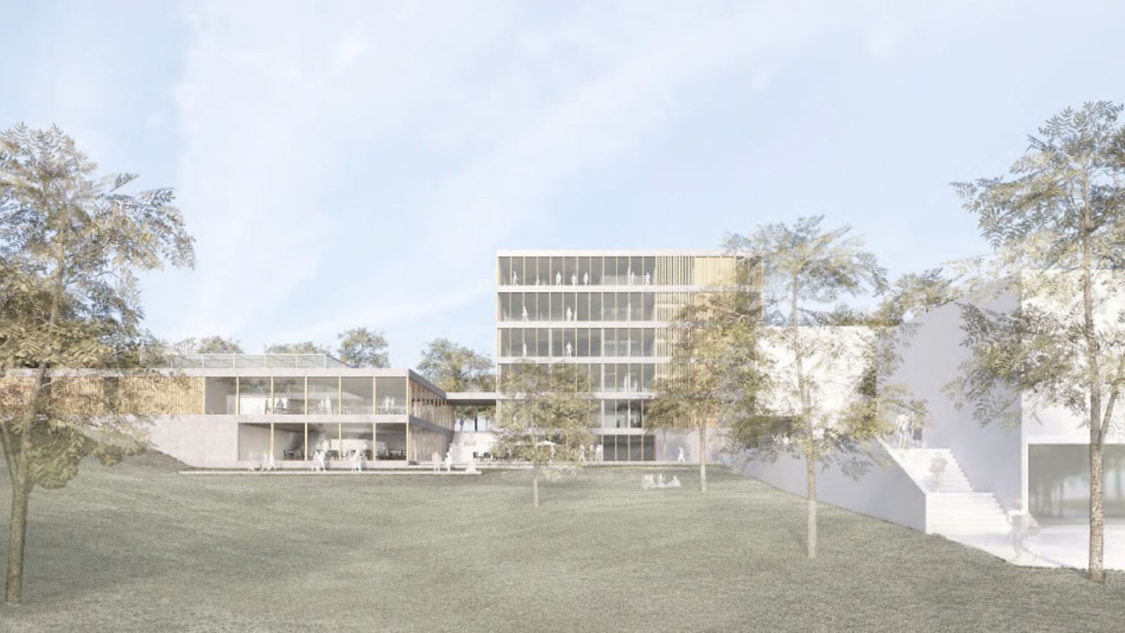 Ansicht Waldcampus: Hier entstehen die neue Mensa und das Fakultätsgebäude der Wirtschaftswissenschaften der Hochschule Aalen (Bild: BJW)